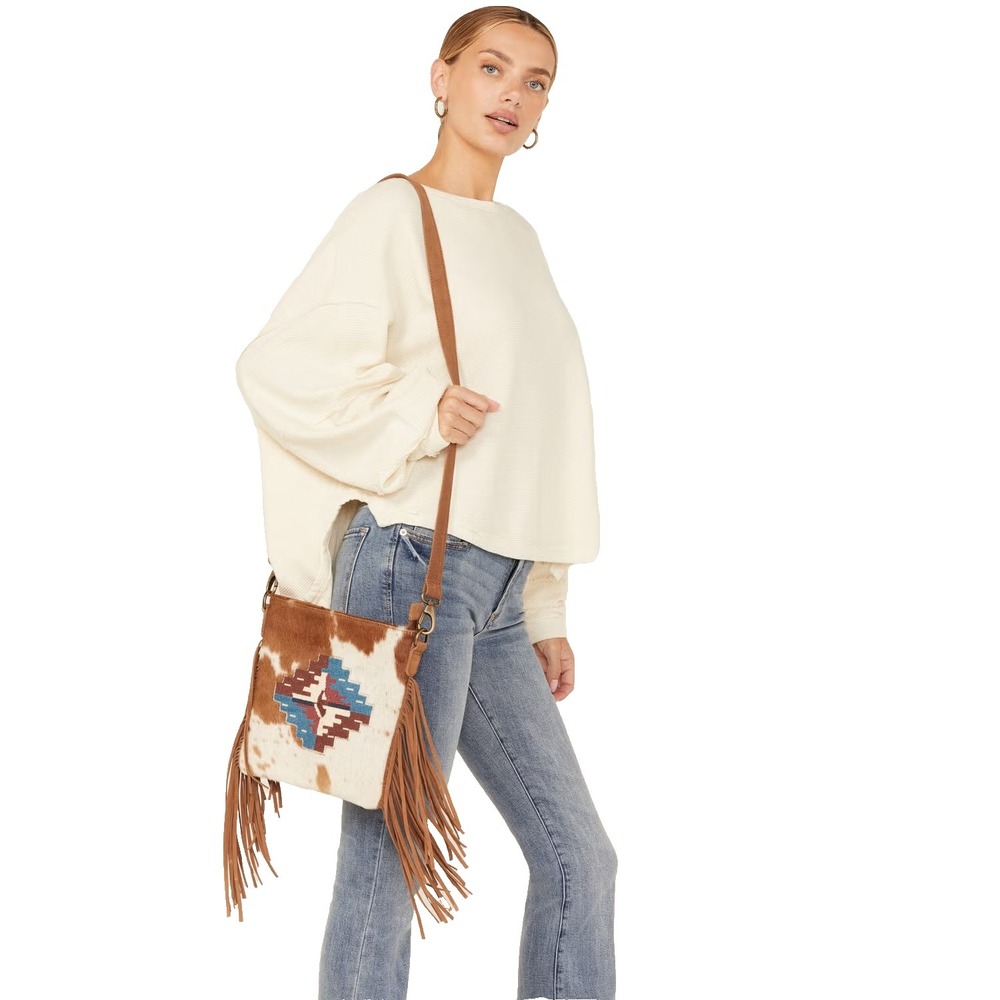 Shyanne Women's Summer Moon Hairon Southwestern Seed Bead Crossbody Bag NEW